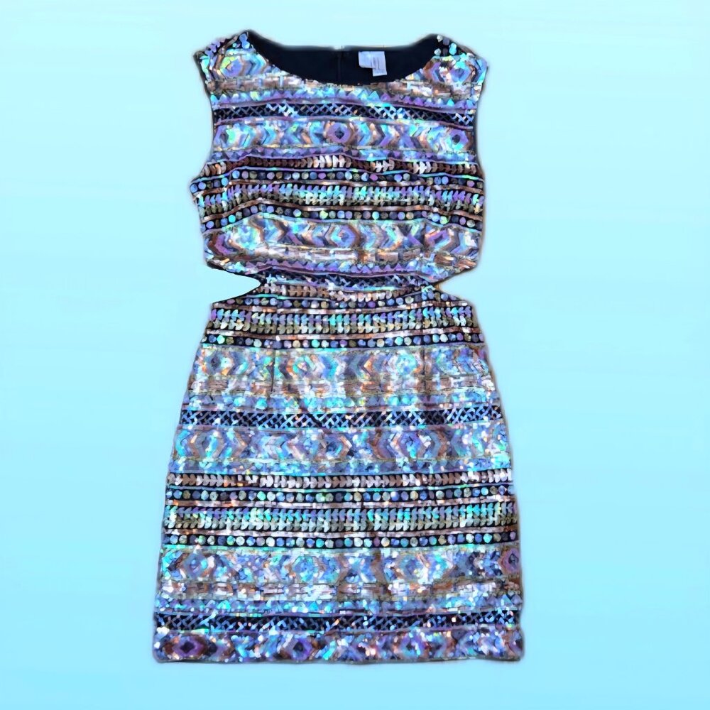 Y2K 2000's Bling Multi-Colored Sequin Cut-out Sides Party Runway Dress